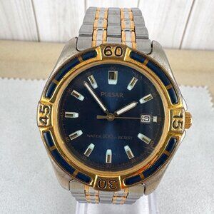 Pulsar 2 Tone Gold and Silver Watch with a Stunning Midnight Blue Dial